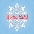 Winter sale text. Discount banner with snowflake. Clearance, flyer, promotion poster template. Vector illustration Royalty Free Stock Photo